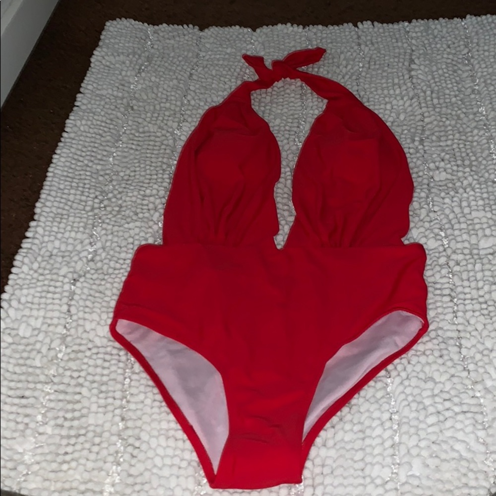 Red one piece swimsuit.....